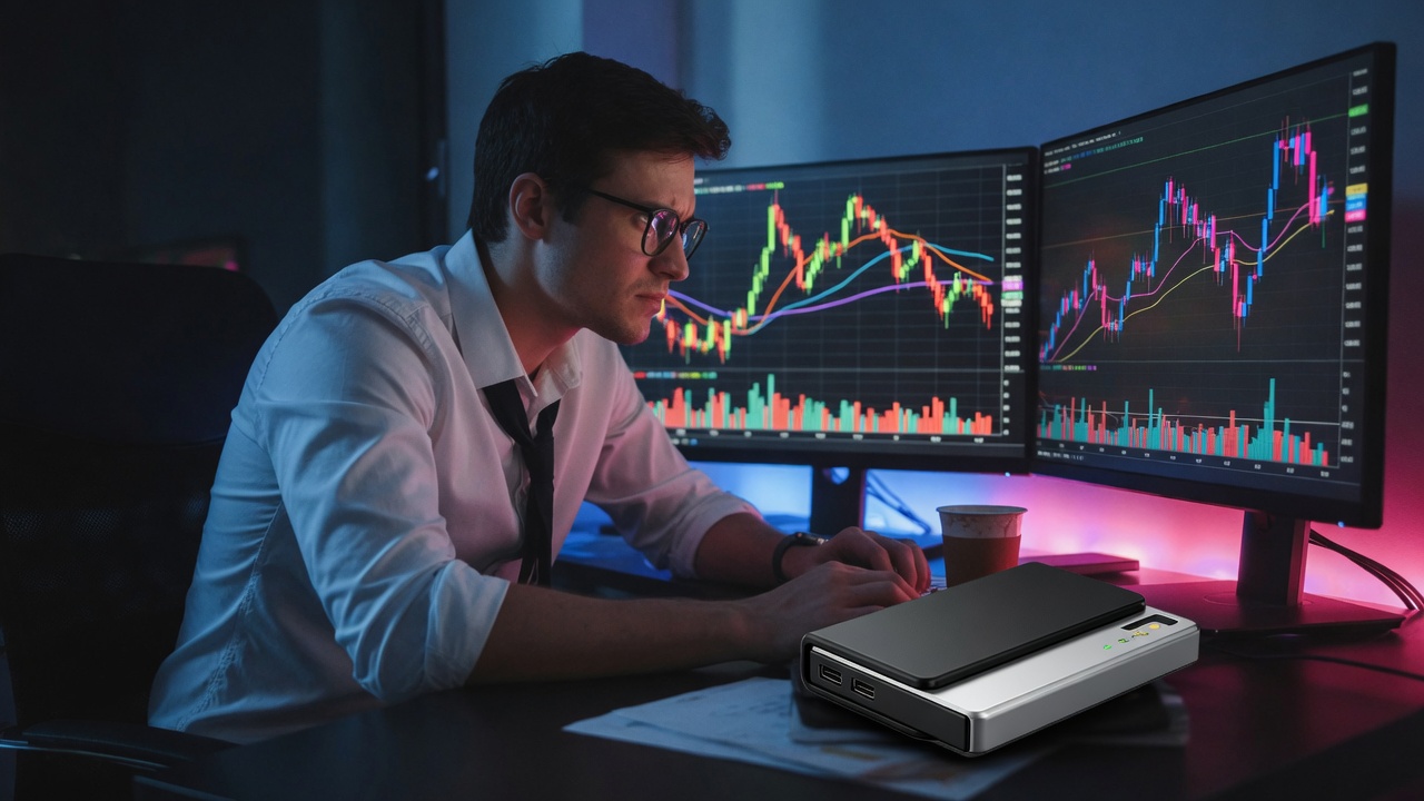 Trader studying crypto charts at night