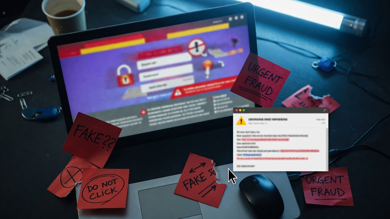 Phishing and scam warning still life